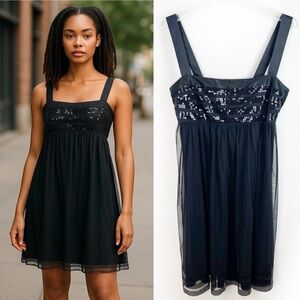 Vintage Y2K Studio Y Black Babydoll Sheer Mesh Dress Fairy Goth Whimsigoth XL